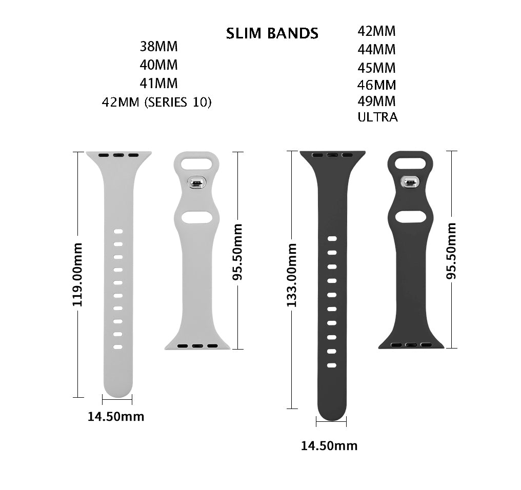 SLIM Size Apple Watchband - 38/40/41mm (42mm Series 10 & 11) & 49/46/45/44mm (42mm Series 1-3)