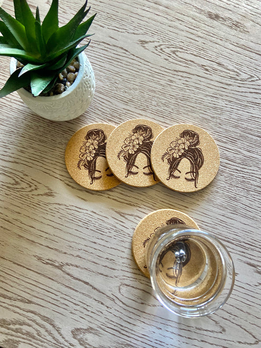 Pua Queen Engraved Cork Coaster | Set of 4