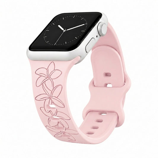 Blush Plumeria Silicone Watchband Compatible with Apple Watch
