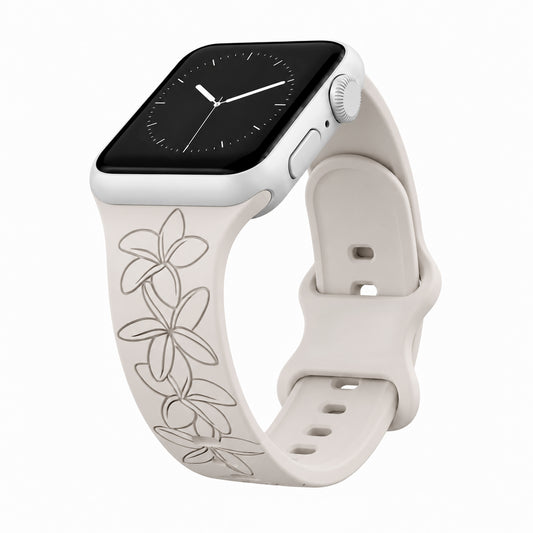 Champagne Plumeria Silicone Watchband Compatible with Apple Watch