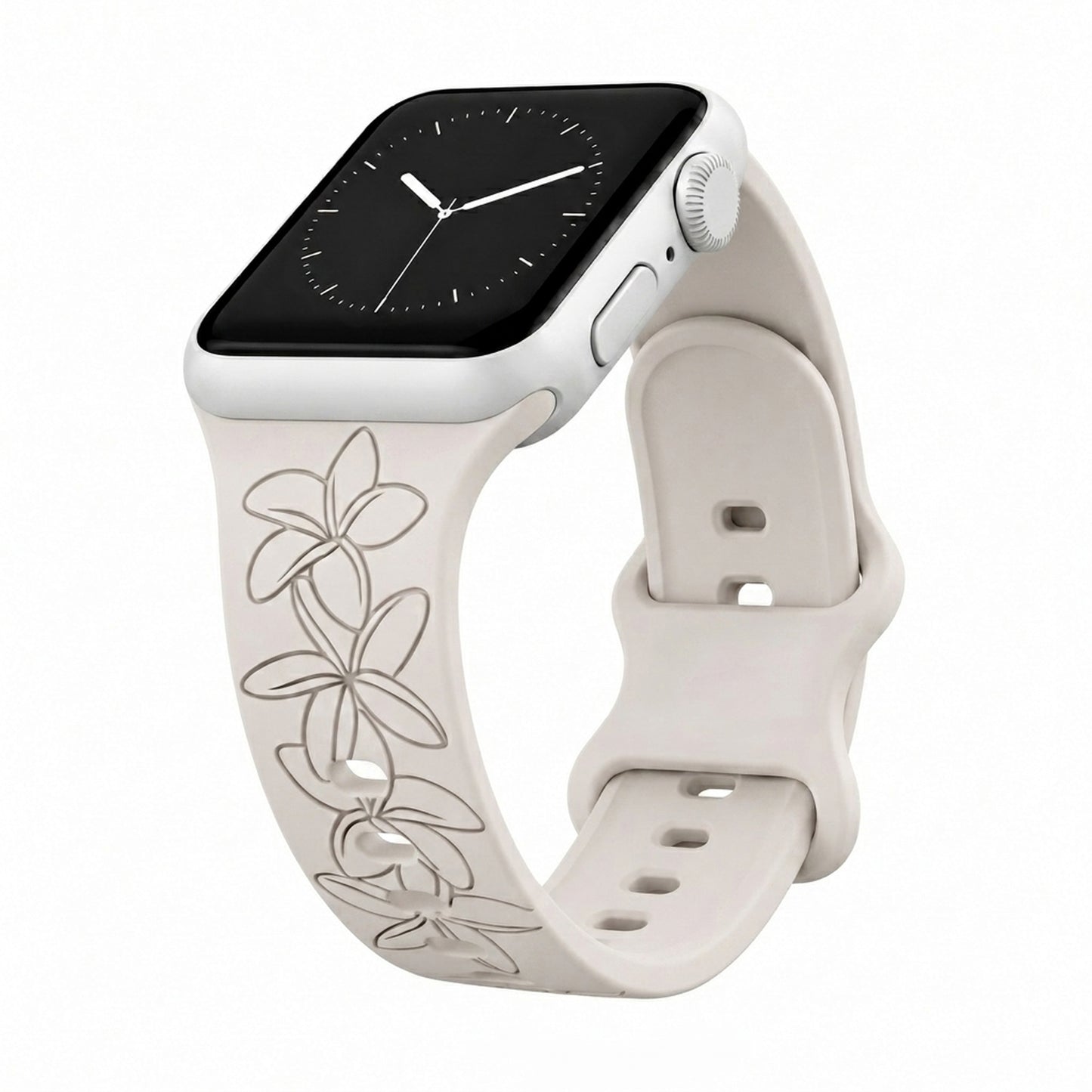Champagne Plumeria Silicone Watchband Compatible with Apple Watch - 49/46/45/44mm (42mm Series 1-3)
