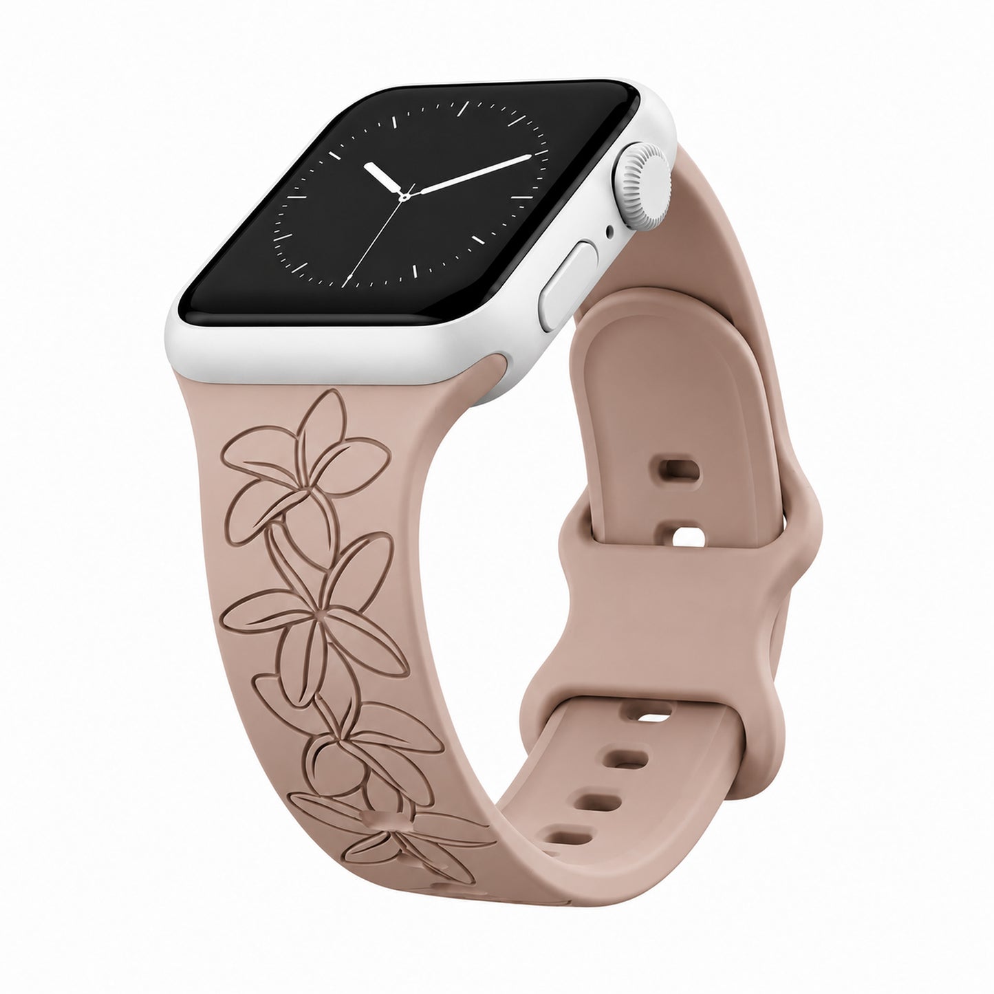 Taupe Plumeria Silicone Watchband Compatible with Apple Watch