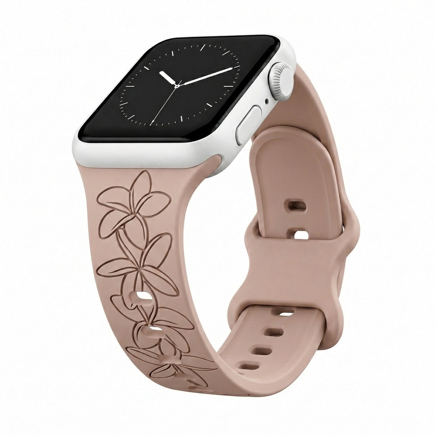 Taupe Plumeria Silicone Watchband Compatible with Apple Watch