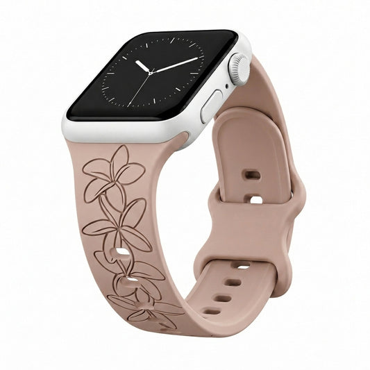 Taupe Plumeria Silicone Watchband Compatible with Apple Watch