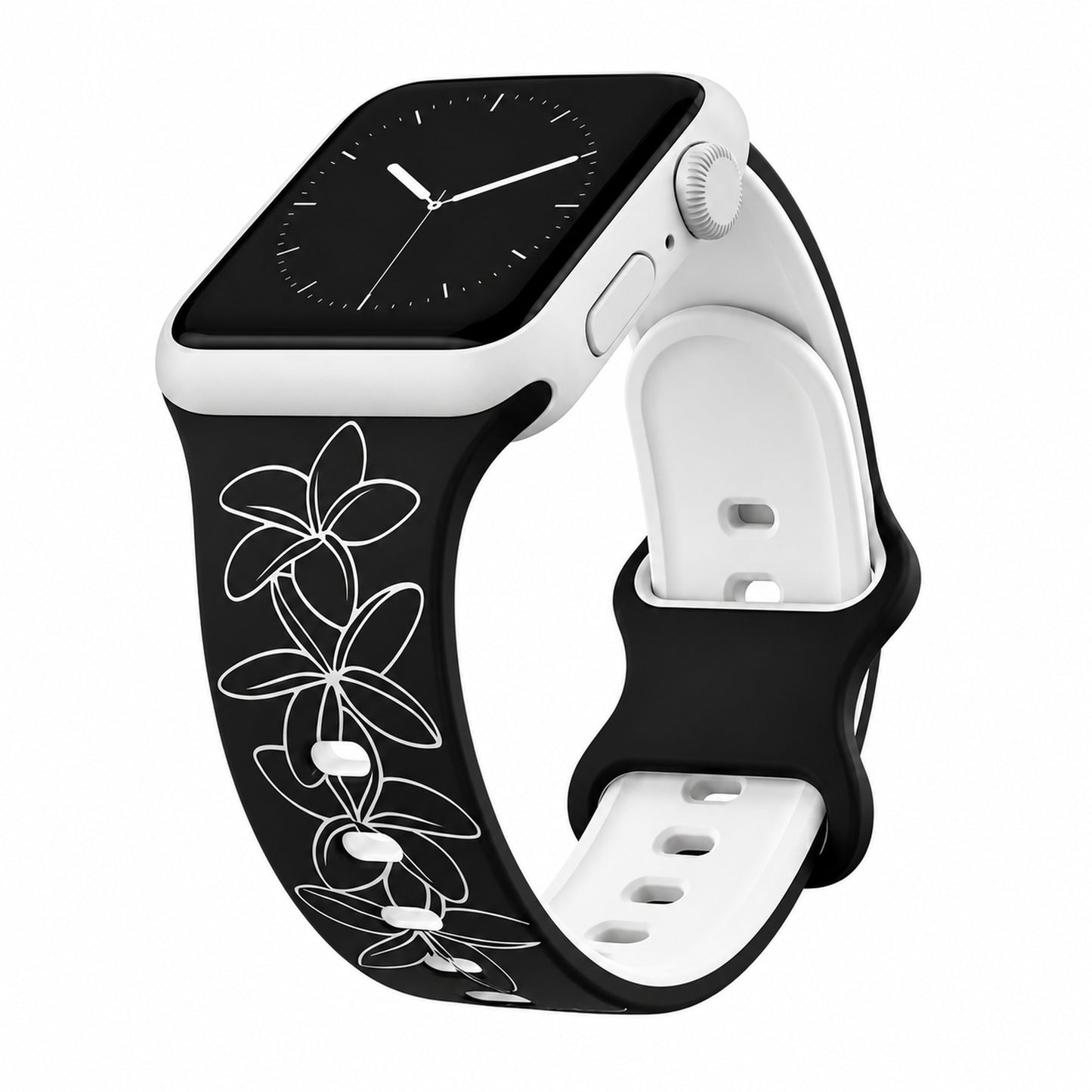 Black to White Plumeria Two-Tone Watchband Compatible with Apple Watch