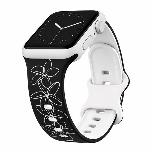 Black to White Plumeria Two-Tone Watchband Compatible with Apple Watch