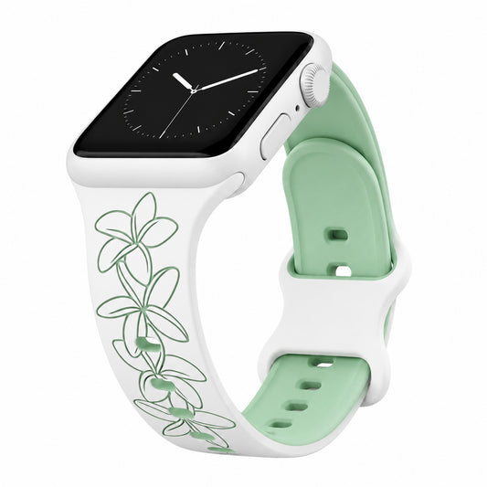White to Green Plumeria Two-Tone Watchband Compatible with Apple Watch