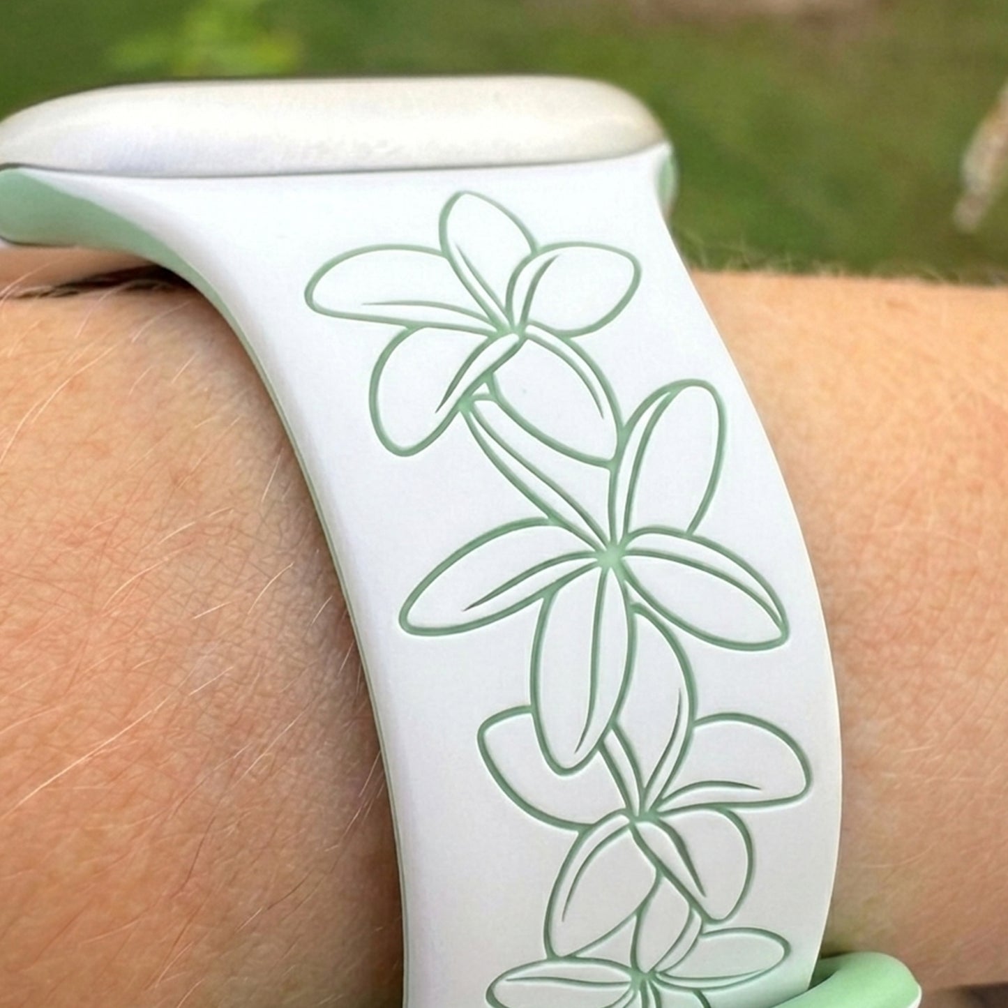 White to Green Plumeria Two-Tone Watchband Compatible with Apple Watch