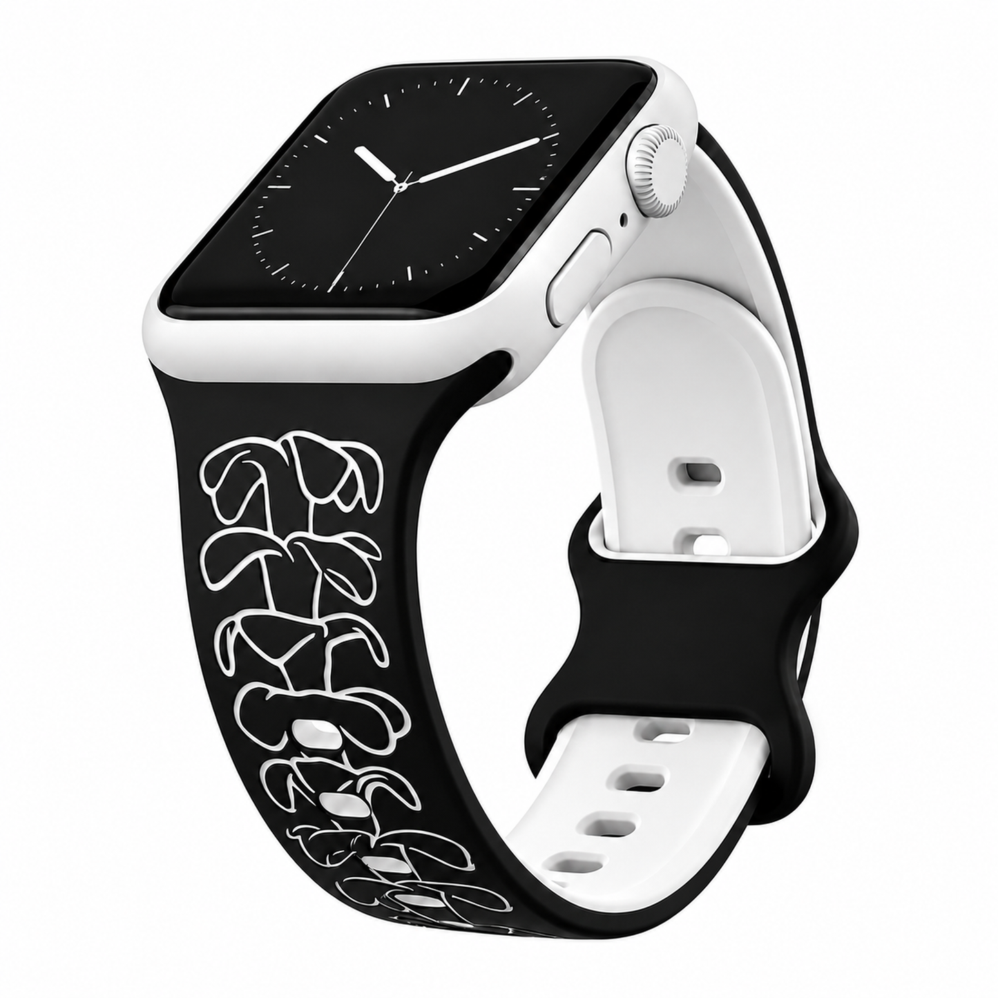 Black to White Puakenikeni Two-Tone Watchband Compatible with Apple Watch