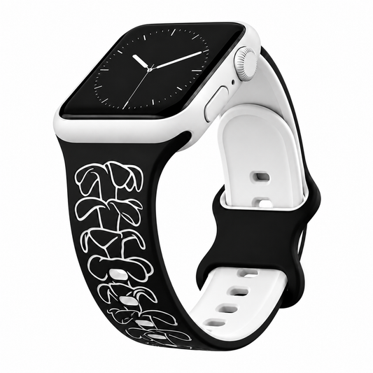 Black to White Puakenikeni Two-Tone Watchband Compatible with Apple Watch
