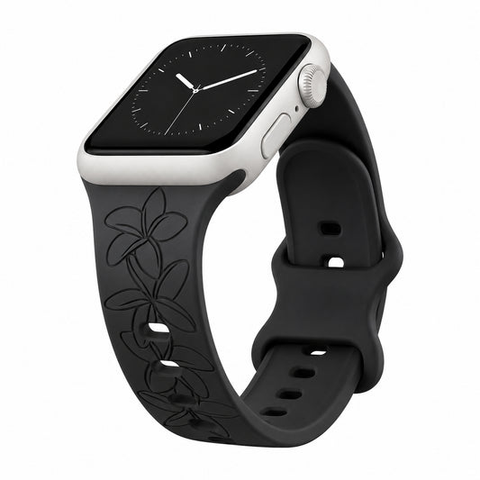 Black Plumeria Silicone Watchband Compatible with Apple Watch