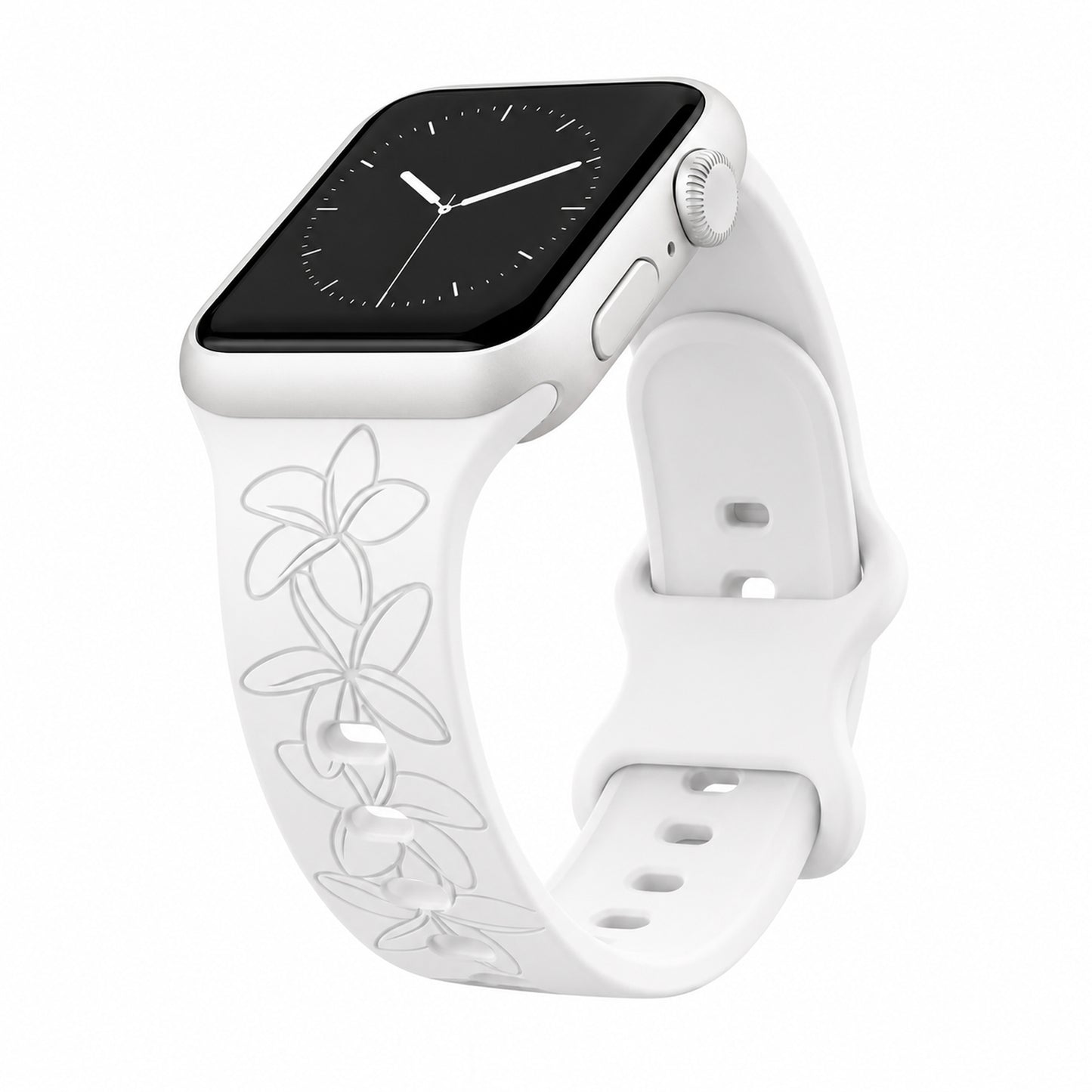 White Plumeria Silicone Watchband Compatible with Apple Watch
